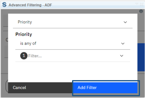 Add filter = click on the main add filter button